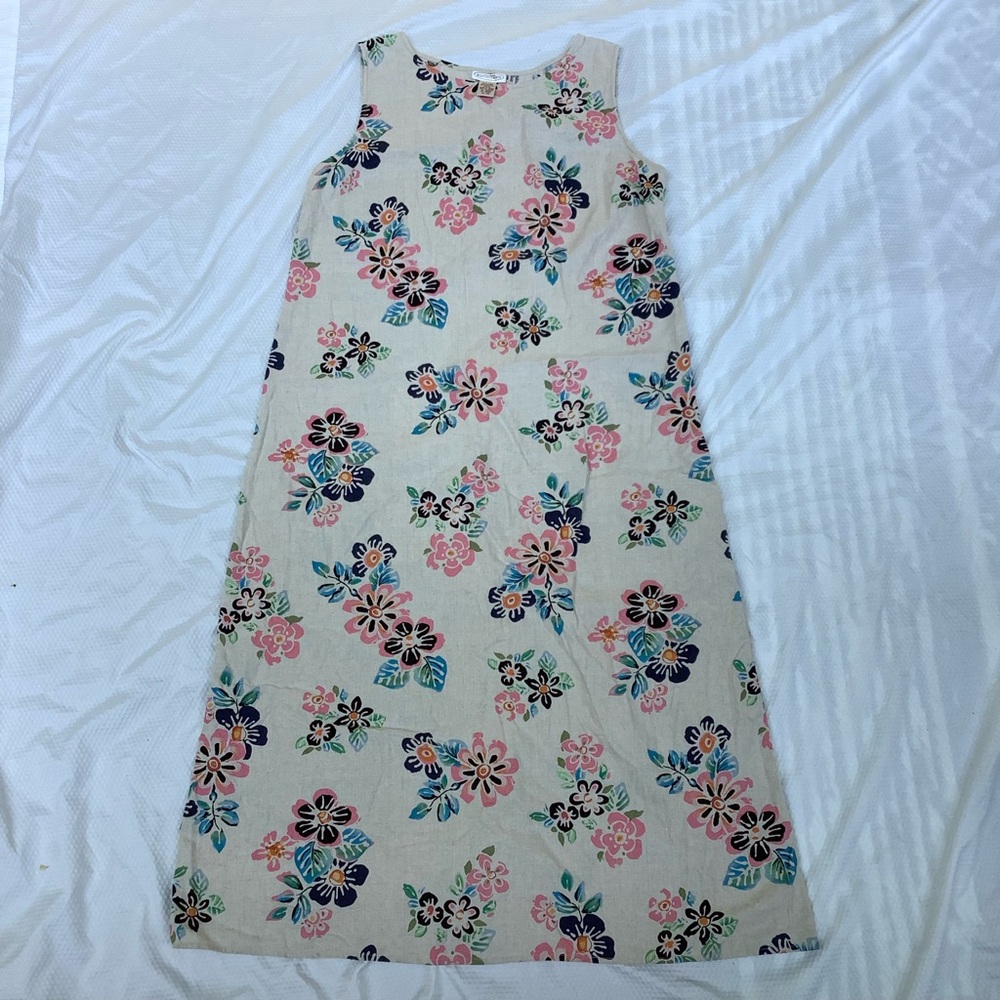 Northern Reflections Long Linen Cottage-core Floral Sleeveless Summer Dress